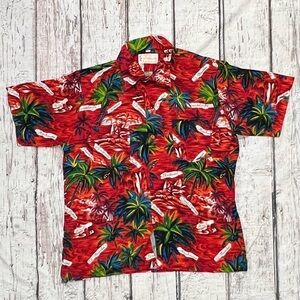 Vintage 80s Hawaiian Floral Button Down Short Sleeve Vacation Shirt